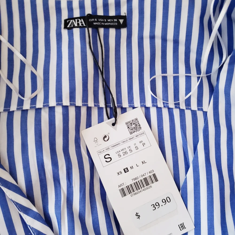 Zara Blue White Striped Blouse